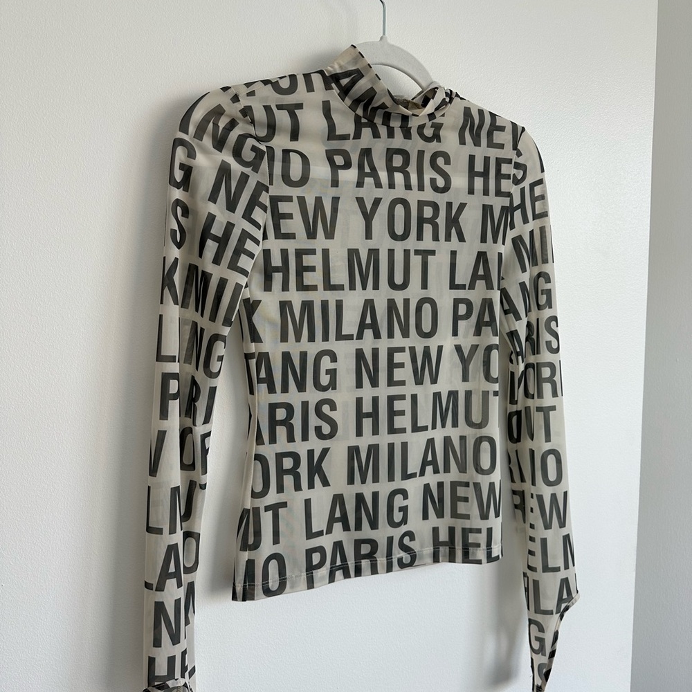 New With Tags Helmut Lang Black Logo Print Long Sleeve Top on Cream - Picture 6 of 14